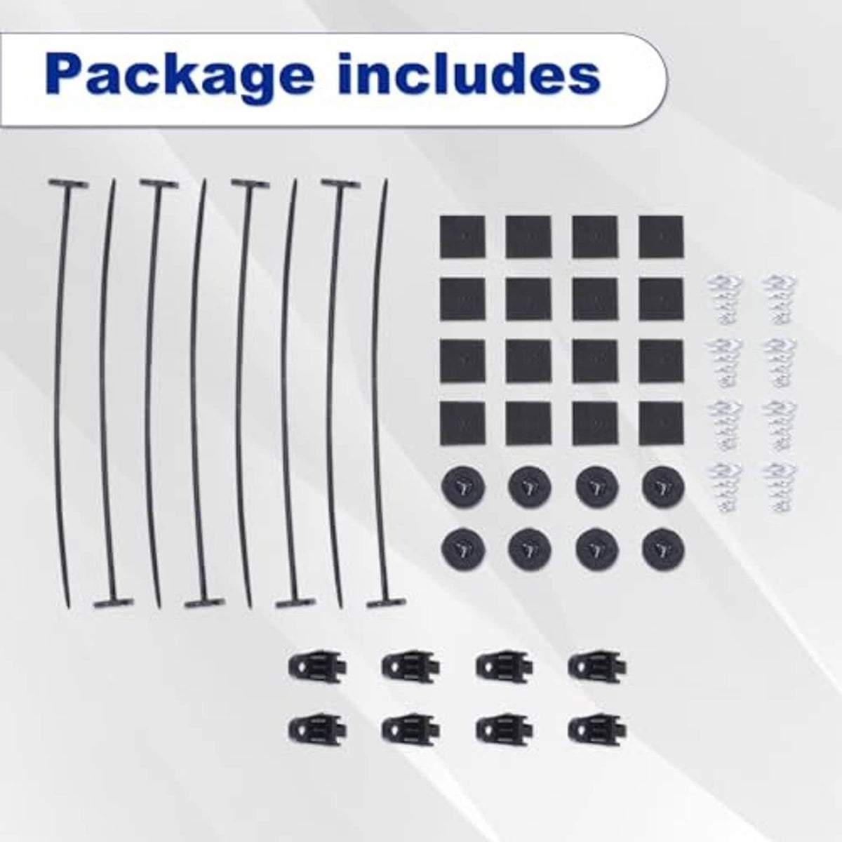 Package includes black fan frames, grille panels, screws, and wire clips for 10-inch fans