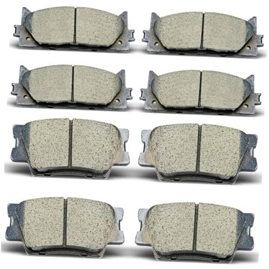 Eight-piece ceramic brake pad set with metal backing plates