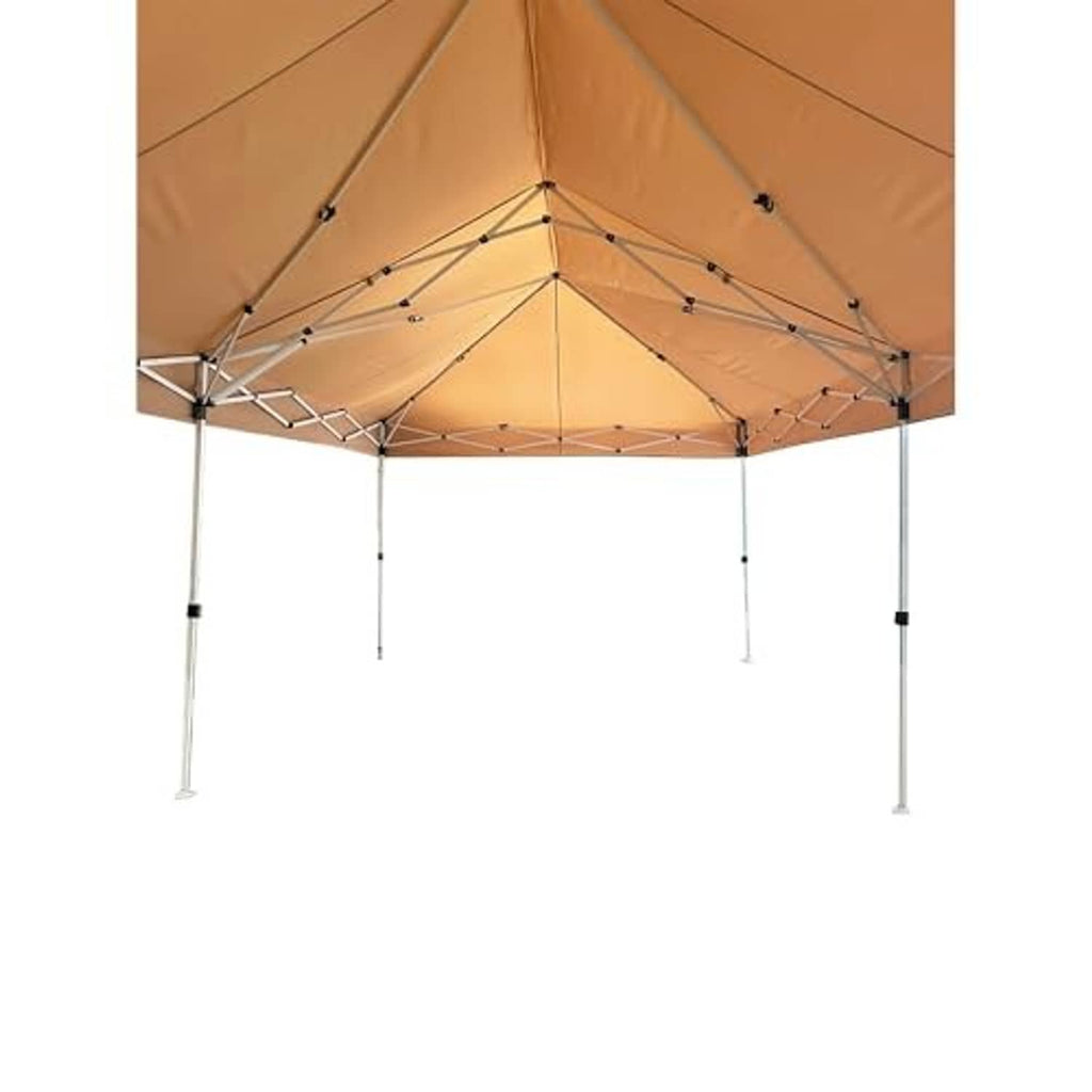 Canopy top cover underside in tan with support frame and suspended cords