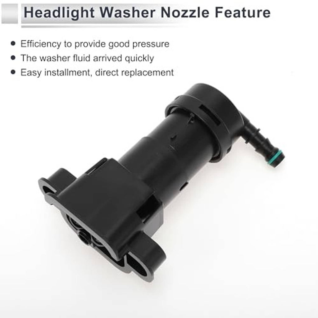 Headlight washer nozzle, black with side mounting ears and green inlet spout