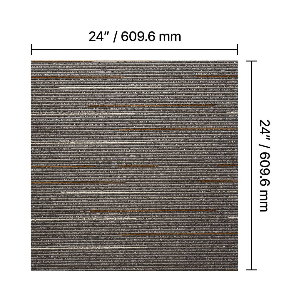 Close-up of brown carpet tile with fine textured stripe pattern