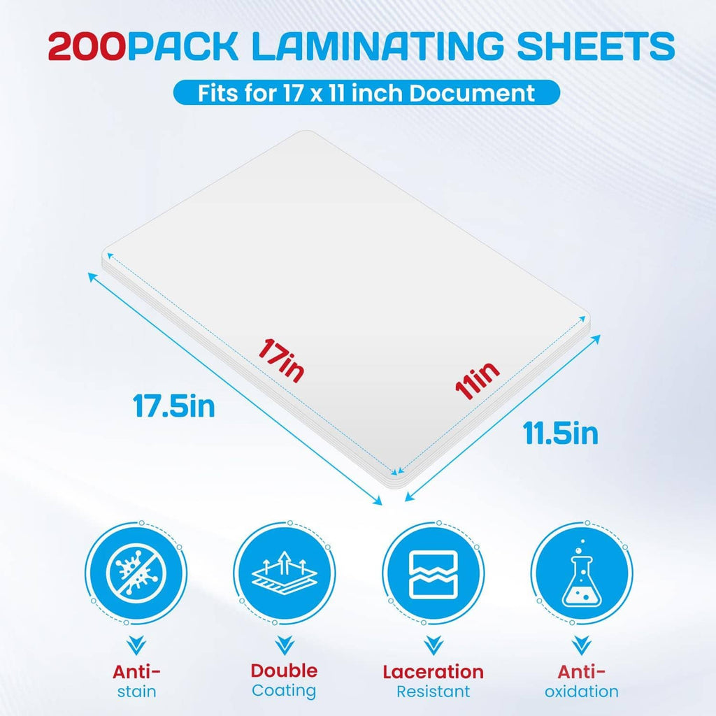 Clear thermal laminating sheets stack, 11.5 x 17.5 in size for documents