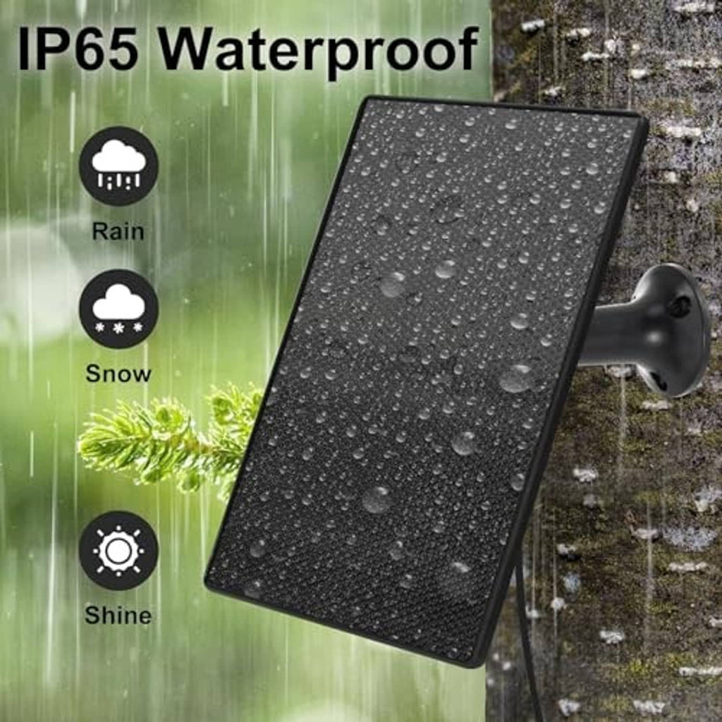 Black solar panel on wall mount bracket with cable and fastener base