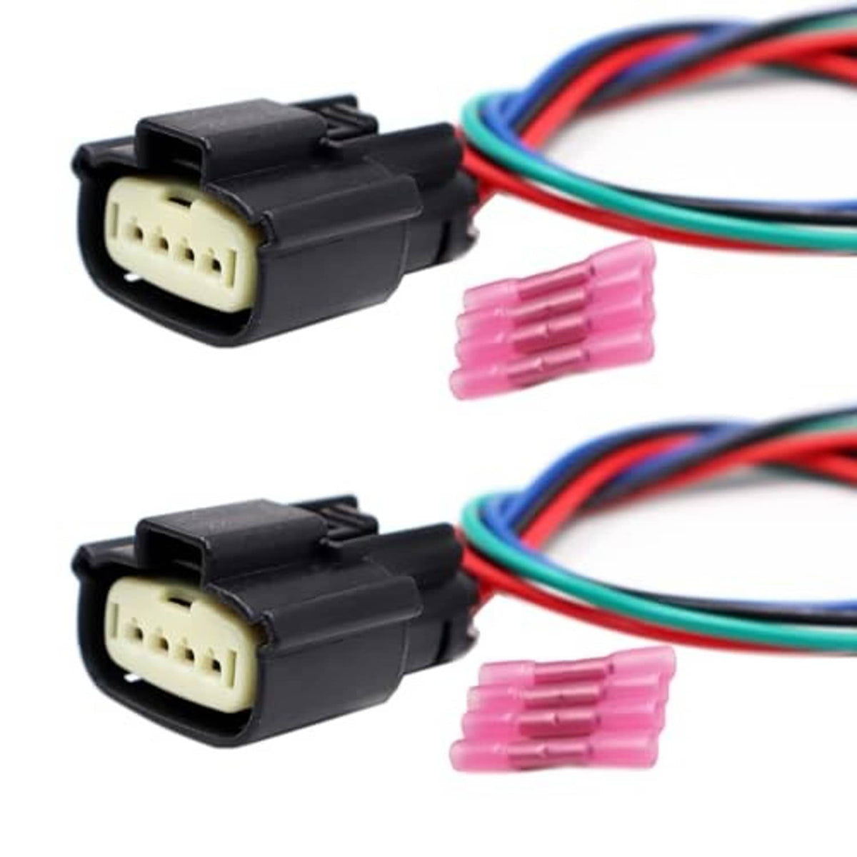 Headlight connector pair with multi-pin plug ends and pink terminal blocks