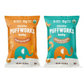 Organic baby puff snack pouches, peanut butter and almond butter flavors in 1 oz packs