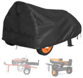 Black waterproof log splitter cover with drawstring ties and curved fitted shape