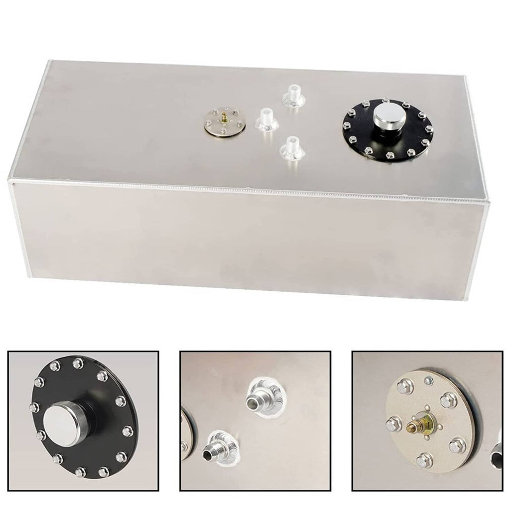 Silver fuel cell tank top with fuel cap and level sender fittings