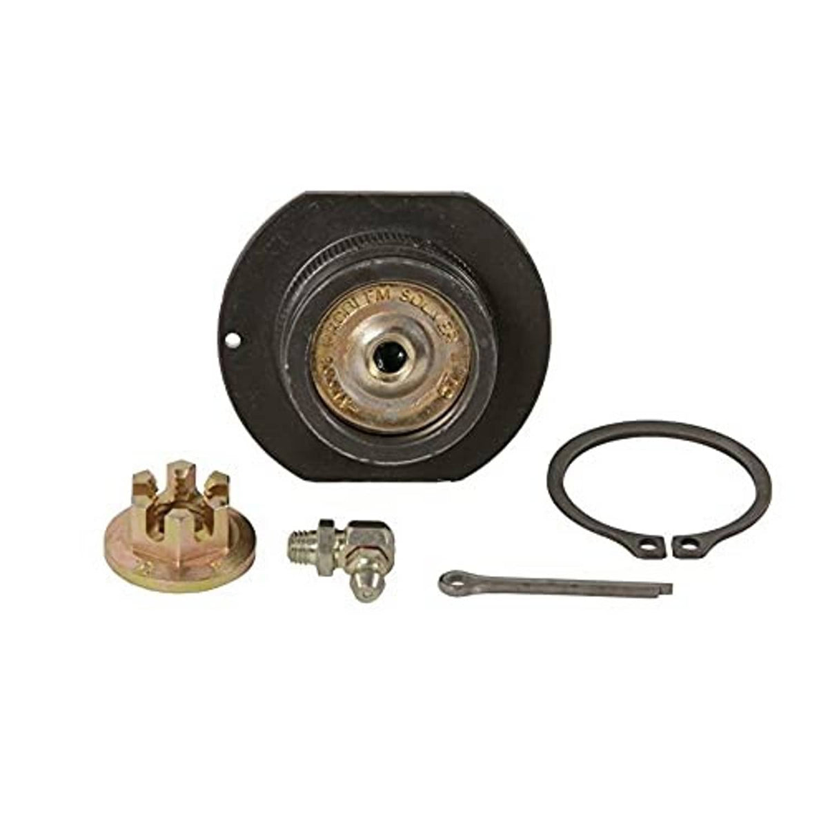 Front upper suspension ball joint housing with mounting studs, boot, and O-ring