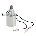 Air horn solenoid valve with chrome metal body and black wire leads