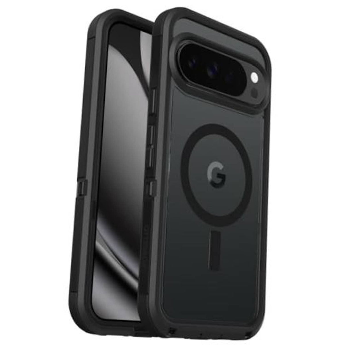 Dark black phone case for Pixel 10 Pro XL with raised camera cover and rugged edges.