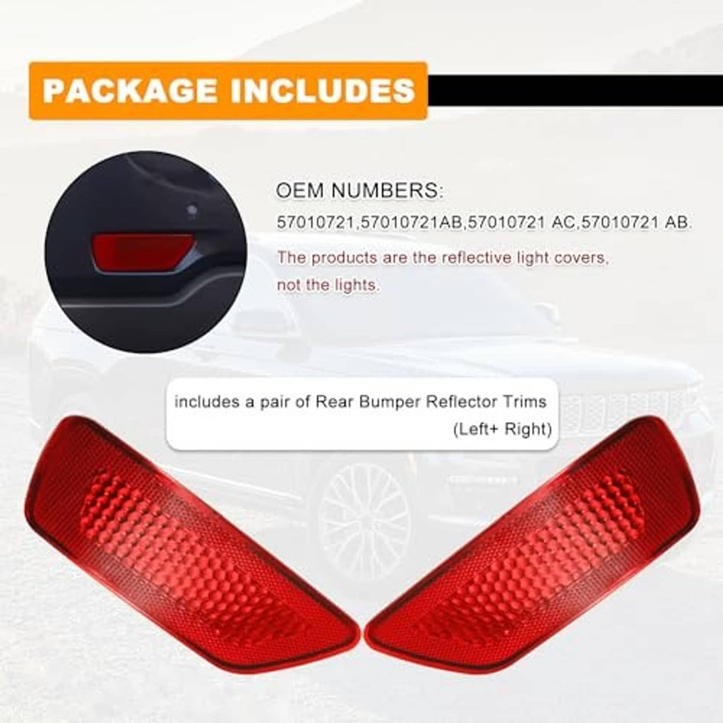 Two red rear bumper reflector trims (left and right) shown on a background.