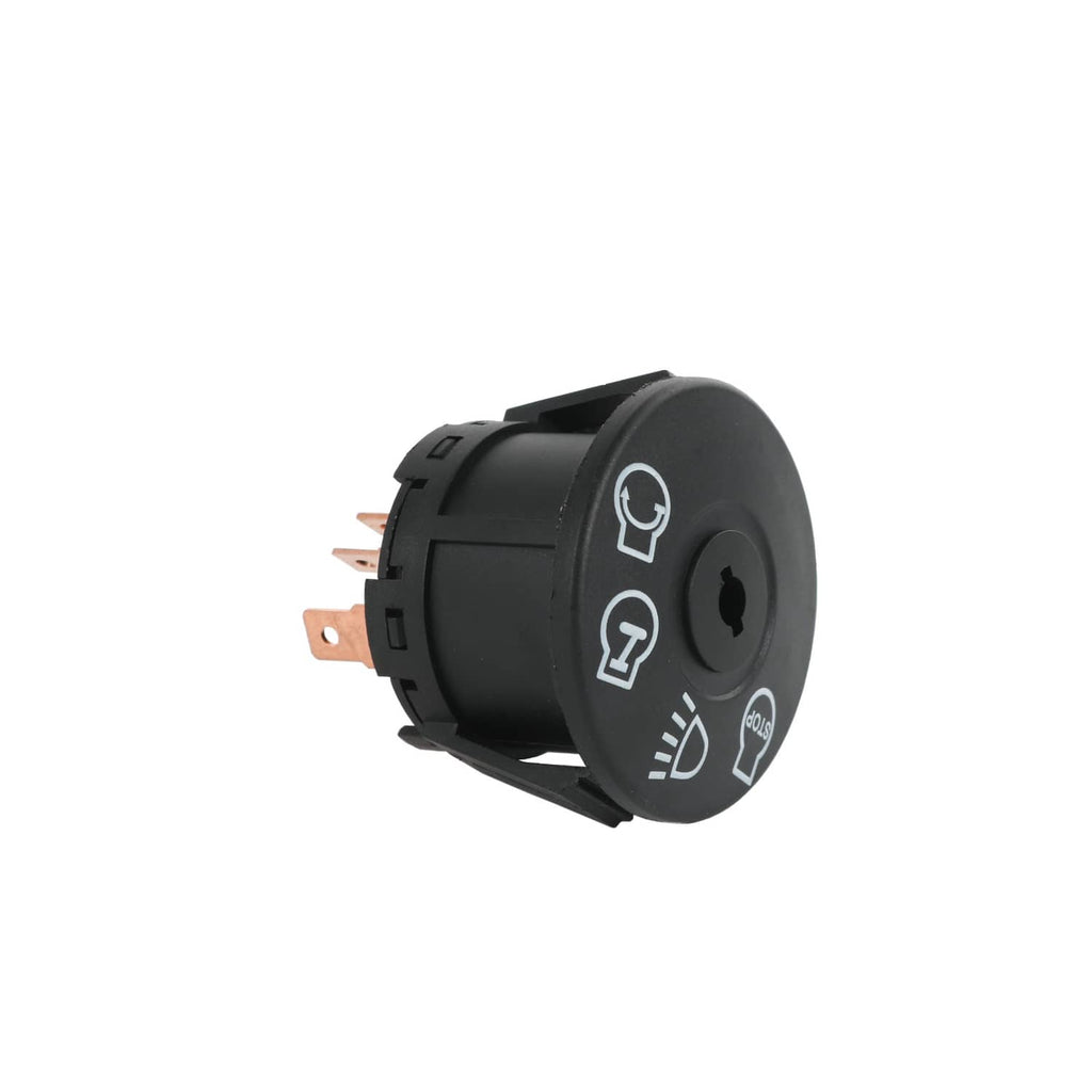 Ignition starter switch side view with black bezel and electrical contact pins