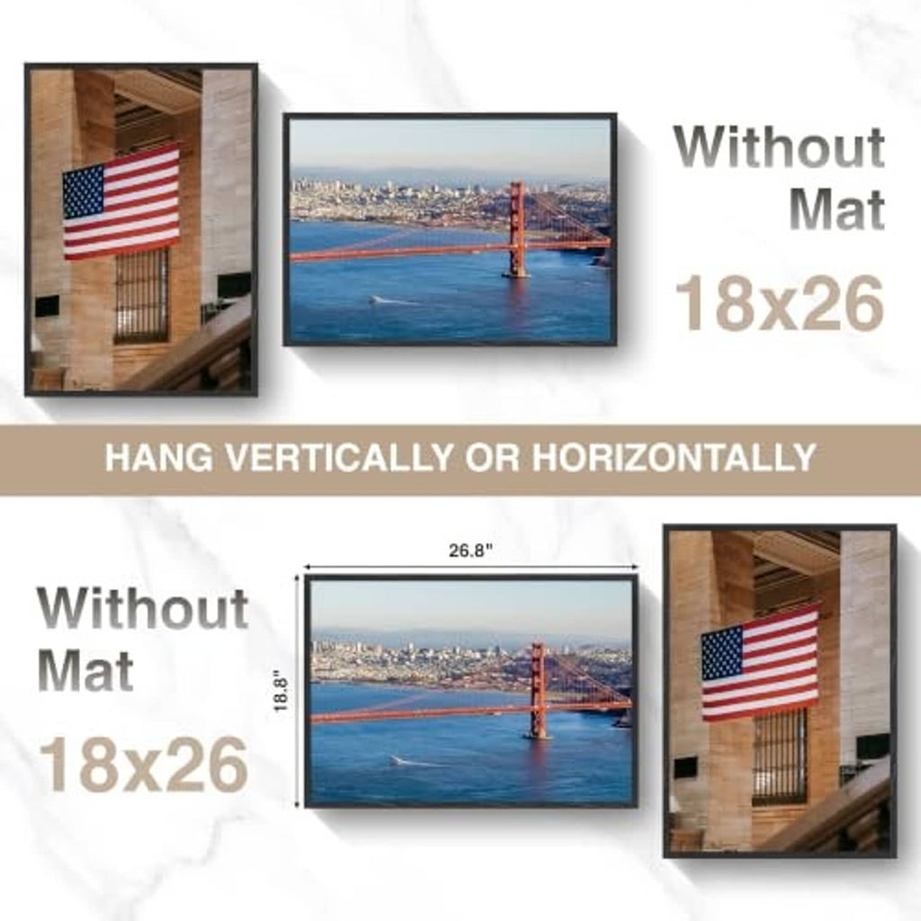 18x26 black wood picture frame showing front view with backing area