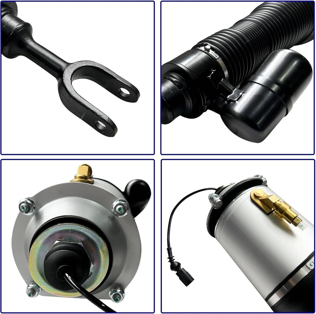 Front air suspension strut shocks details: bracket eyelets and air spring housings
