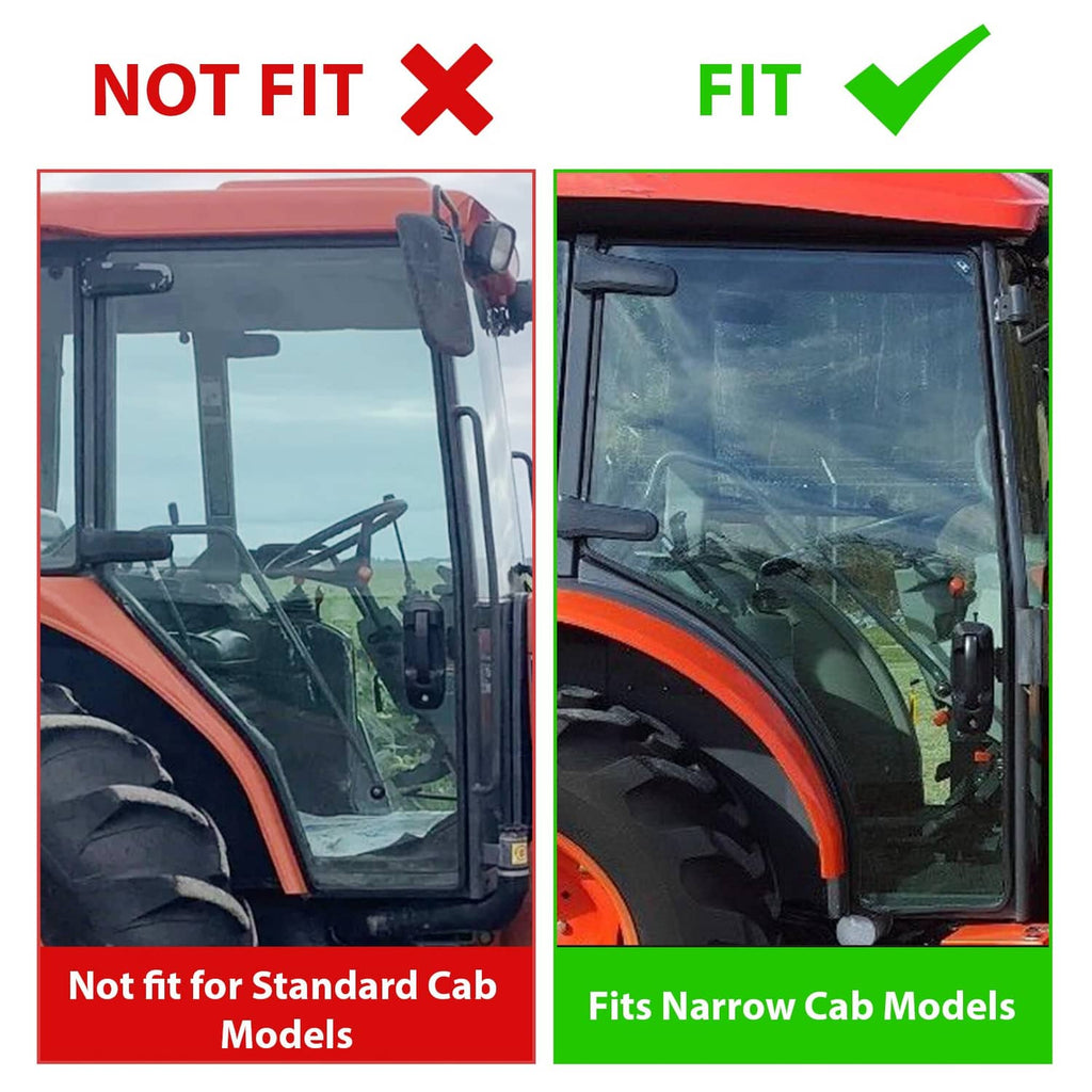 Right side cab door glass installed on tractor cab window