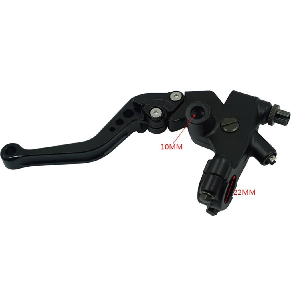 Black motorcycle brake and clutch master cylinder lever set with adjustable perch