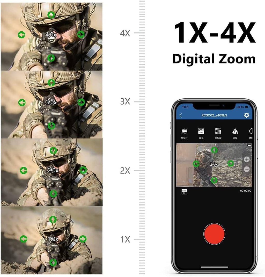 Mini 4K action camera with app phone screen preview and digital zoom scale
