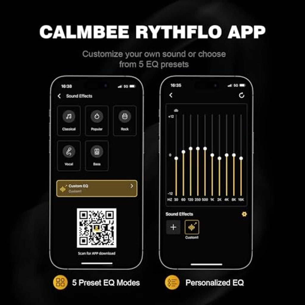 Headphones sound EQ app screen with preset modes and equalizer controls