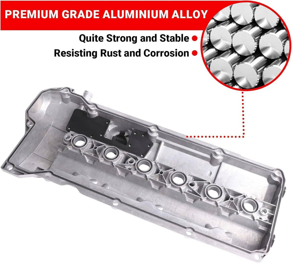 Aluminum valve cover with bolt hardware and reinforced alloy housing