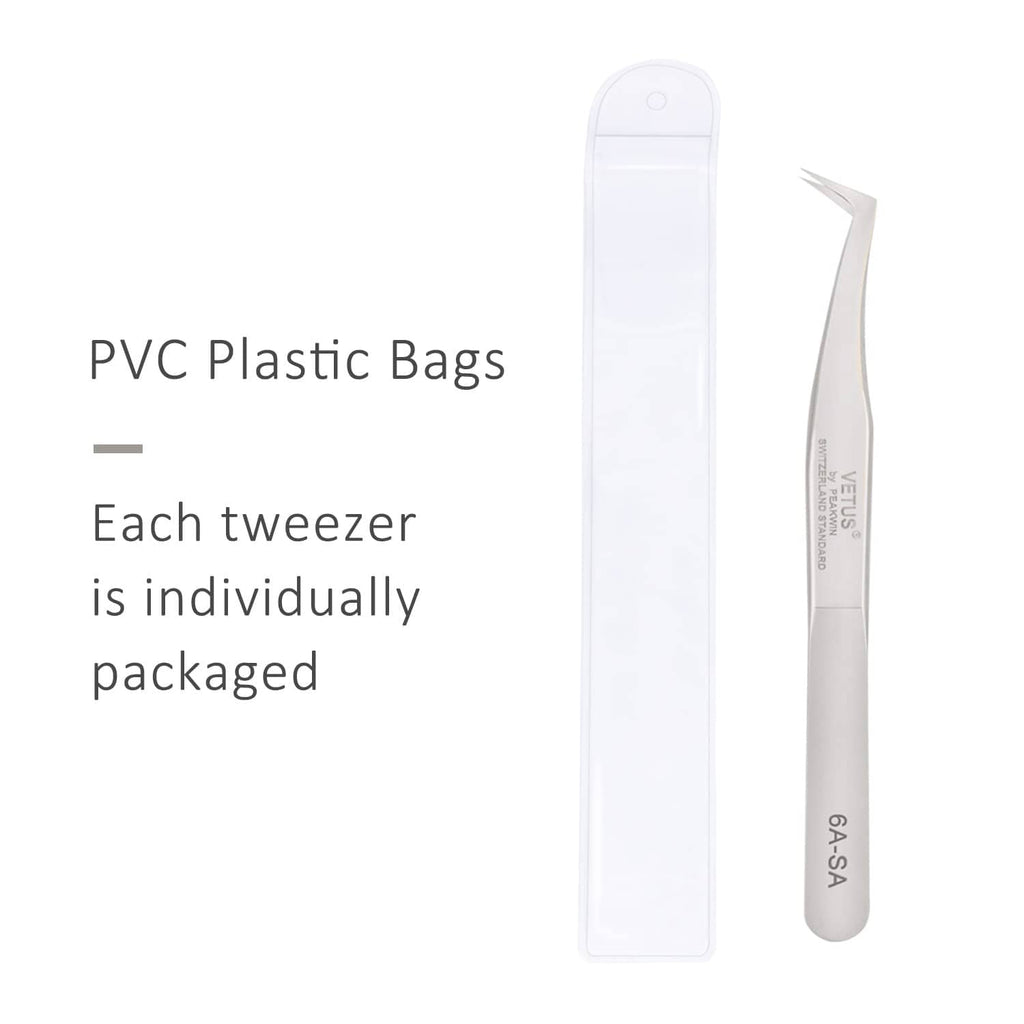 Emeda eyelash extension tweezers packaged in a clear PVC plastic bag