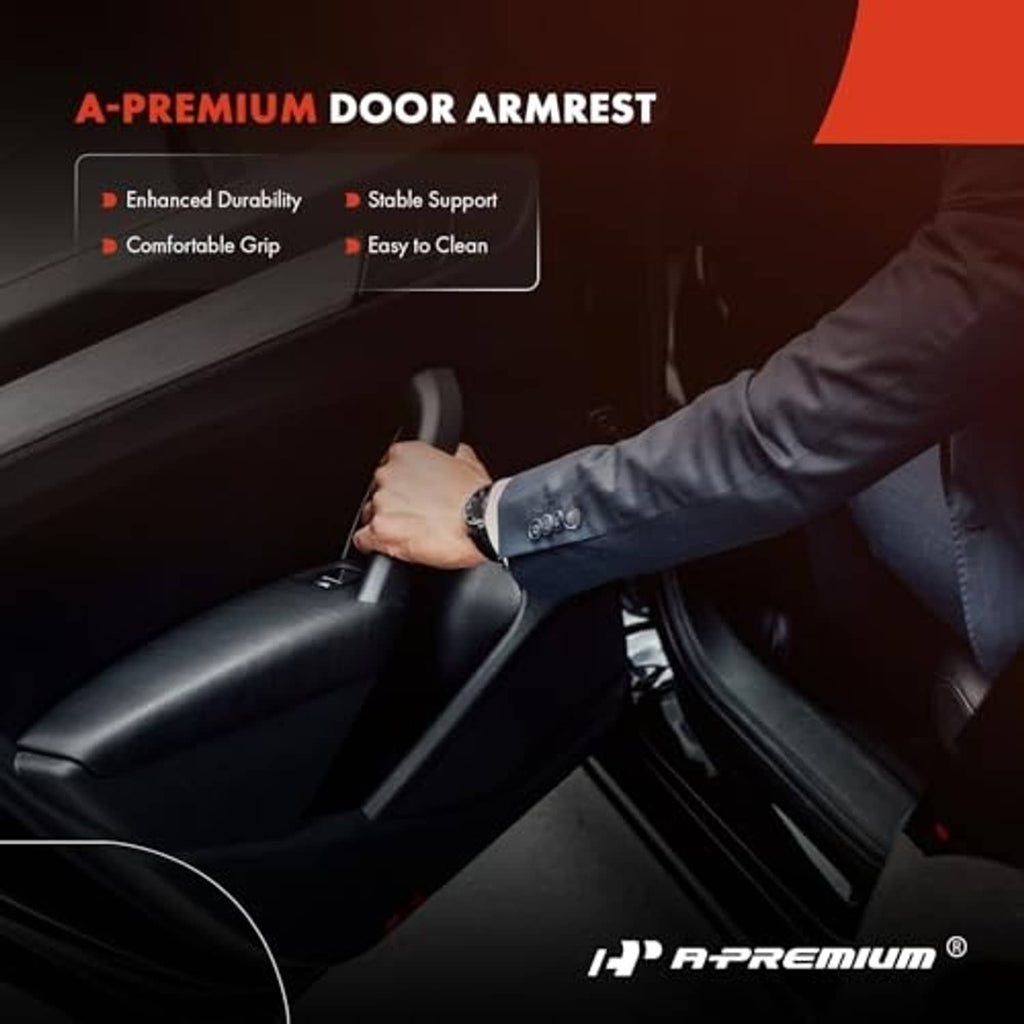 Beige door armrest installation on front passenger door, shown in hand