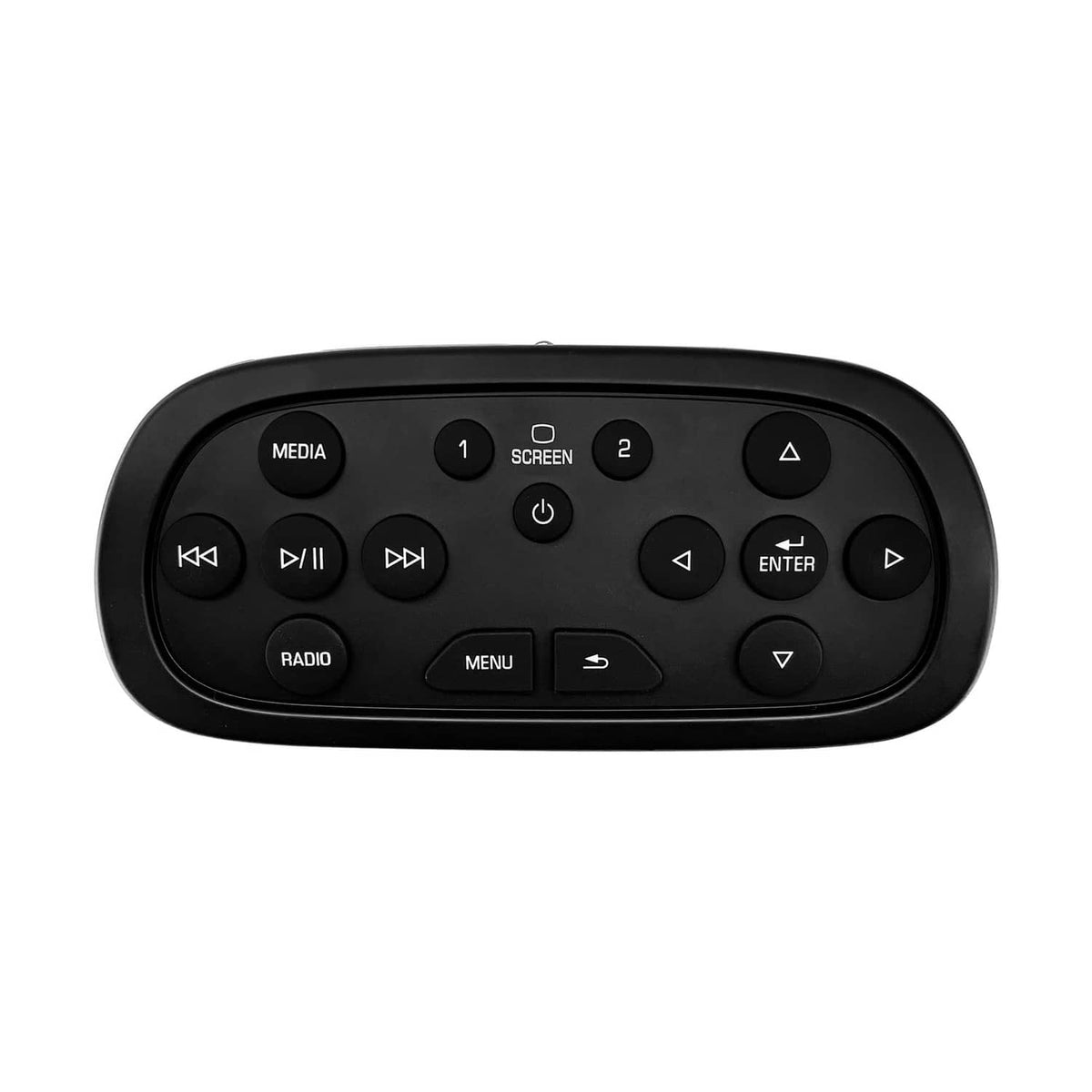 Black rear overhead display screen remote control with circular button layout