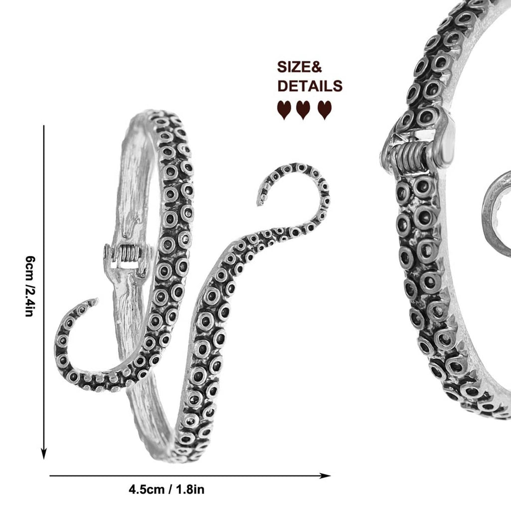 Vintage silver cuff bracelet with beaded tentacle arms and small clasp