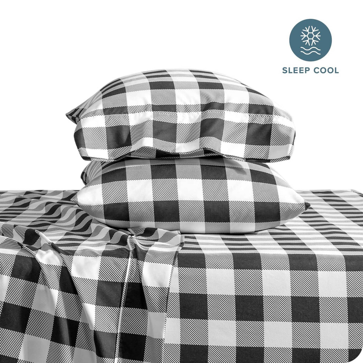 Twin buffalo plaid sheet set, black-and-white microfiber with coordinated pillowcases