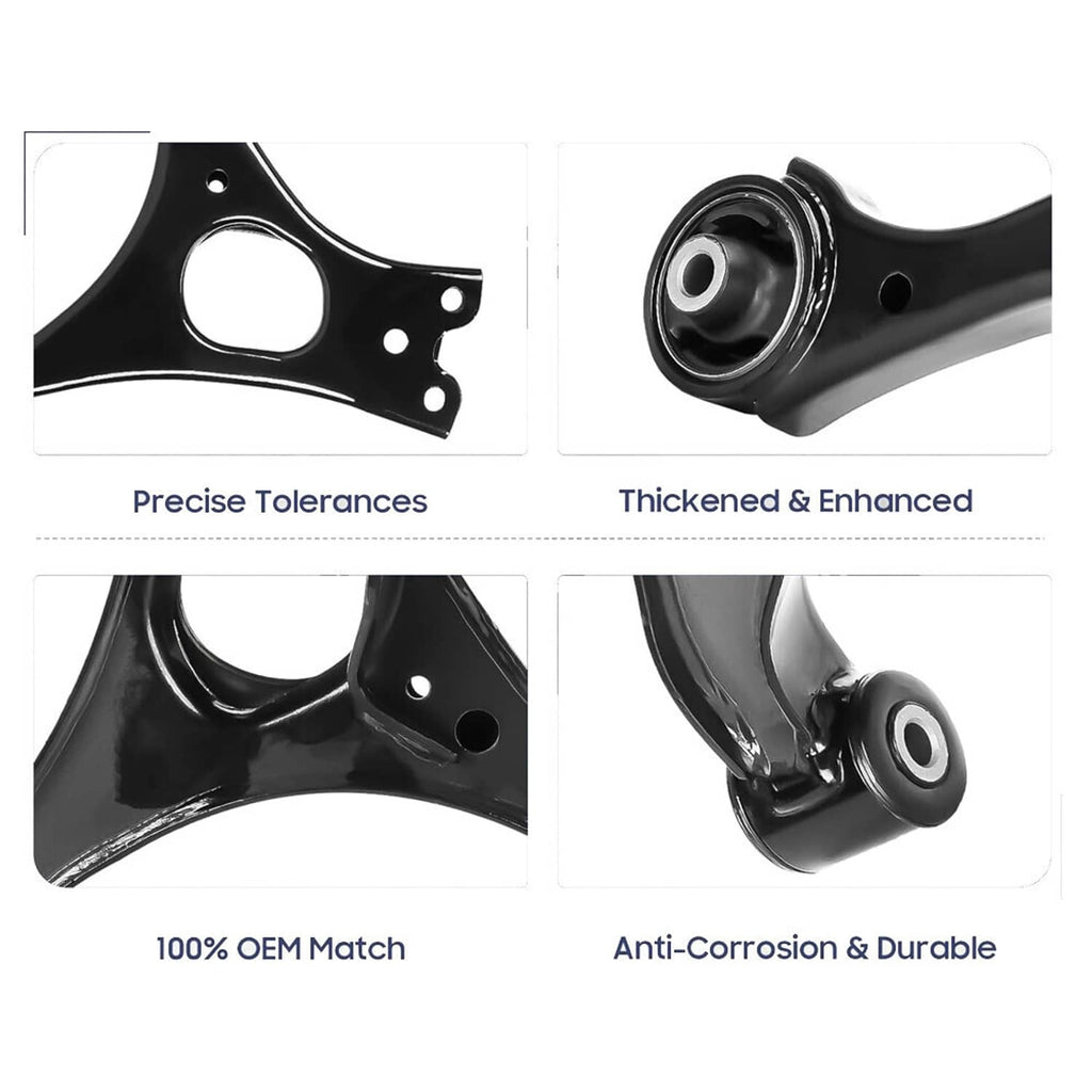 Front lower control arm showing reinforced bushing and mounting points