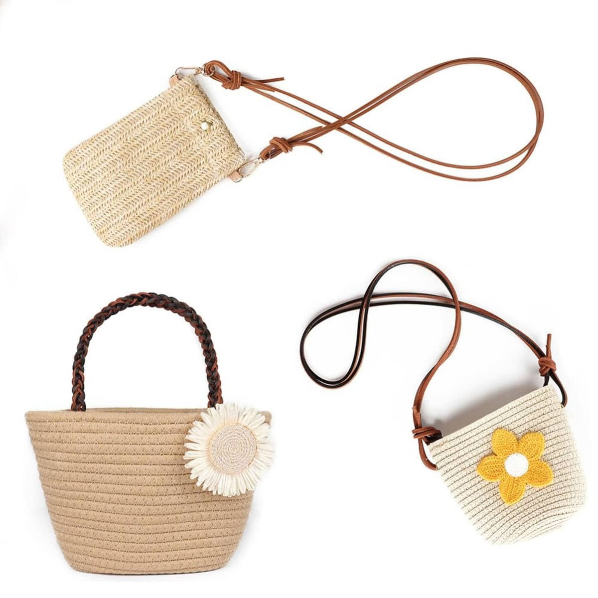 Brown flat leather cord loops with small knot ends, for crafting