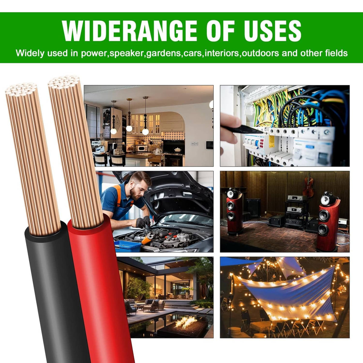 Two lengths of red and black PVC-insulated CCA 2-conductor wire with copper cores