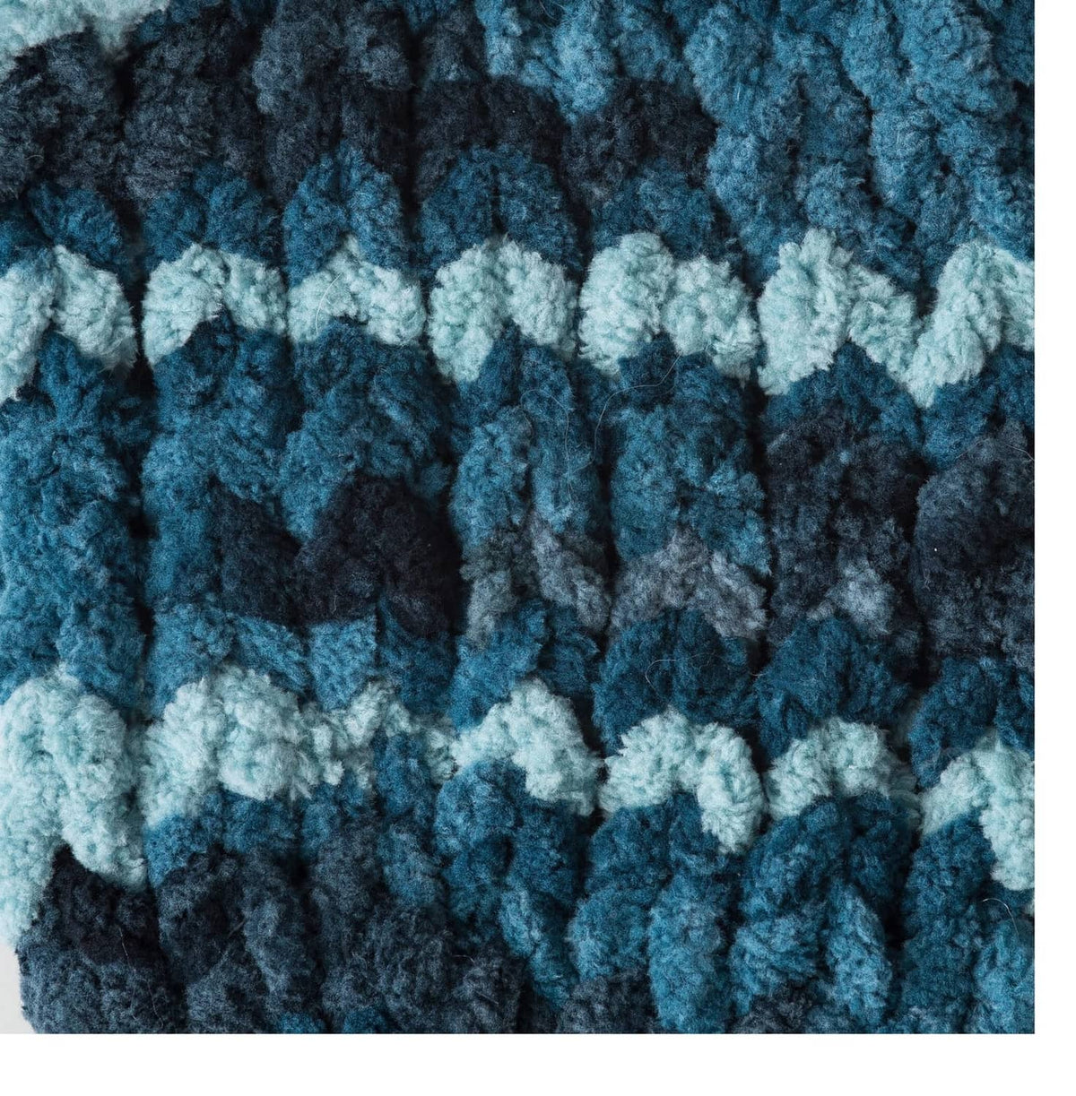 Blue and light-blue striped chenille yarn texture for knitting and crocheting