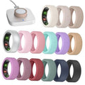 Set of ultra-thin ring covers in assorted pastel and dark colors, with small side openings.
