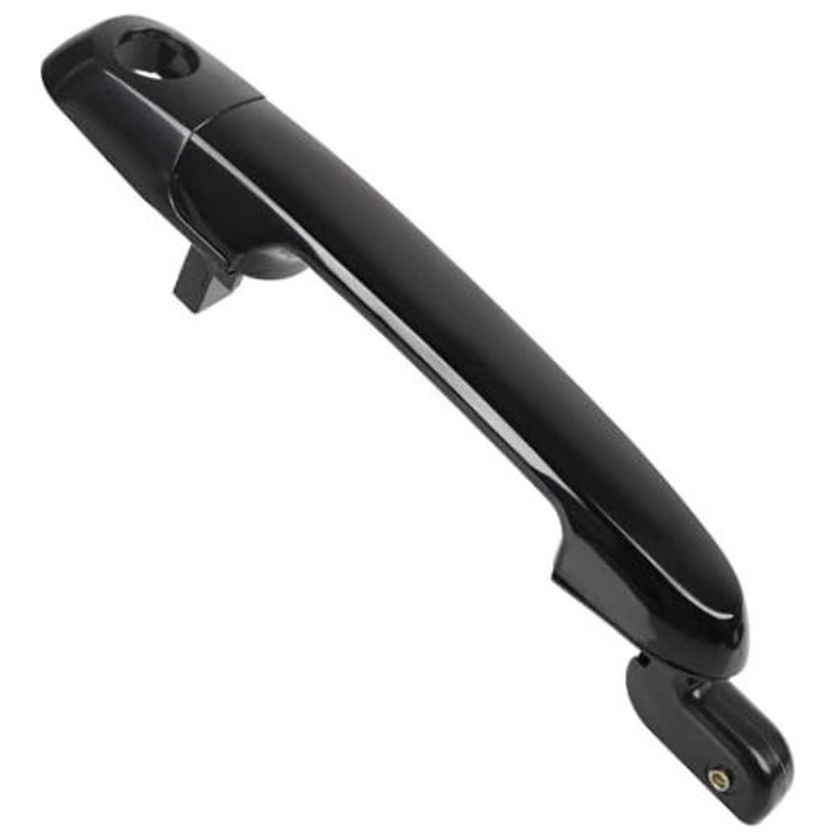 Black exterior door handle with smooth surface and keyhole opening, front right passenger side