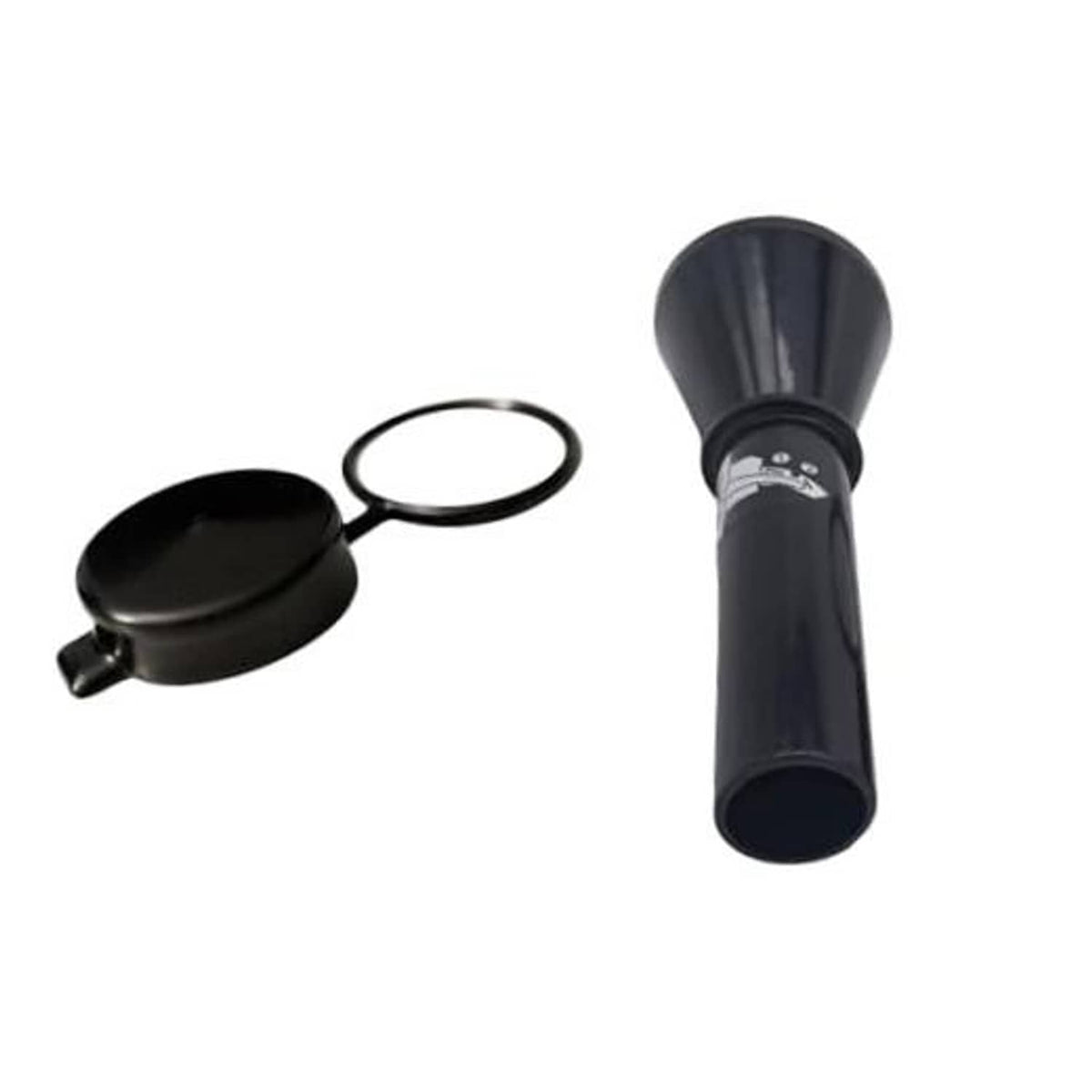 Tethered capless gas cap fuel funnel with dark dust cover and sealing tether loop