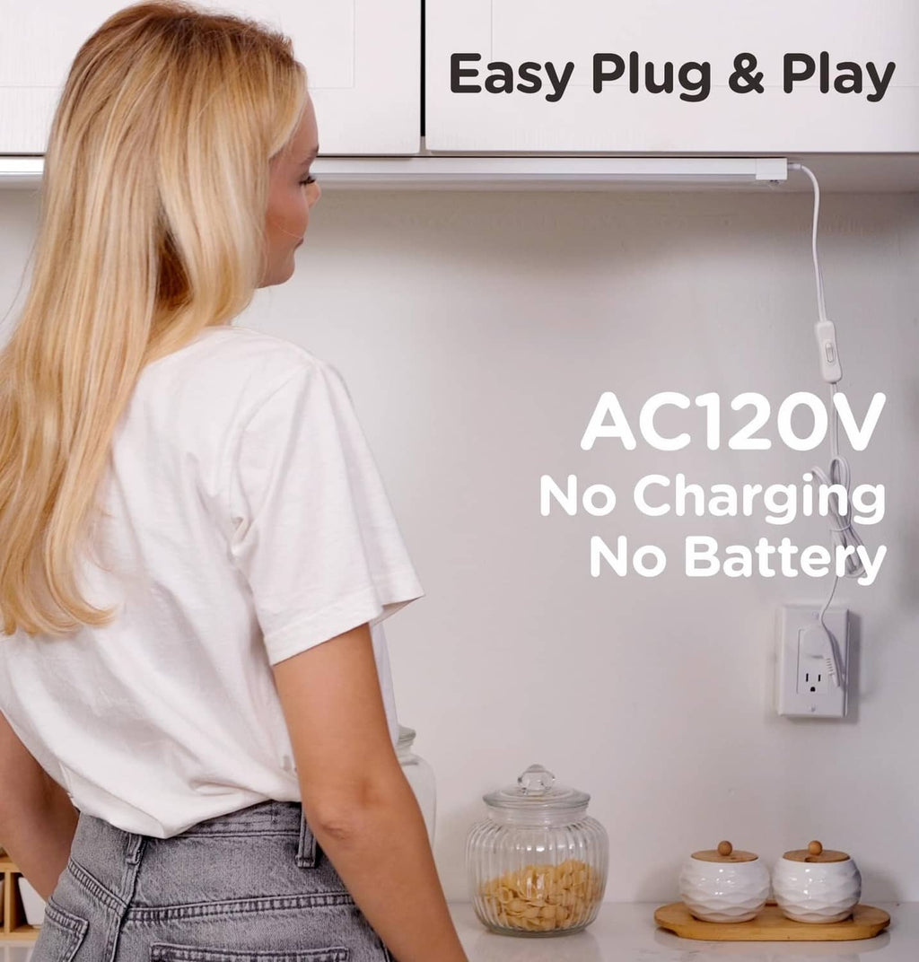 Under-cabinet LED light with AC120V plug-in power, no charging and no battery