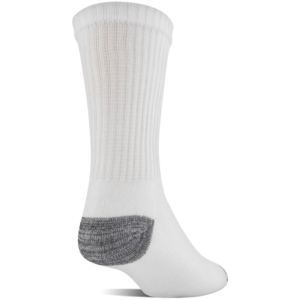 Men's mid-crew socks, white with gray cushioned heel and toe