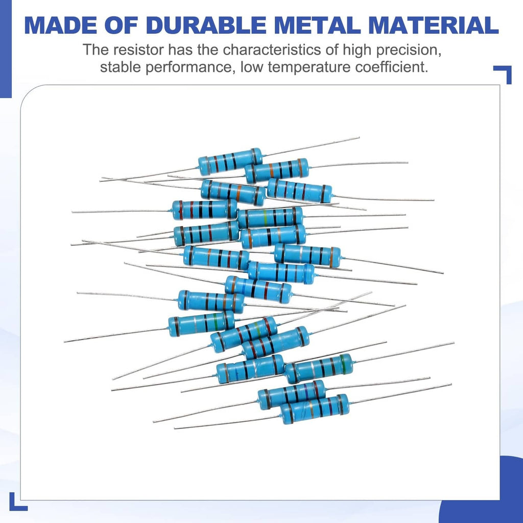 Pack of blue-striped metal film fixed resistors with axial wire leads