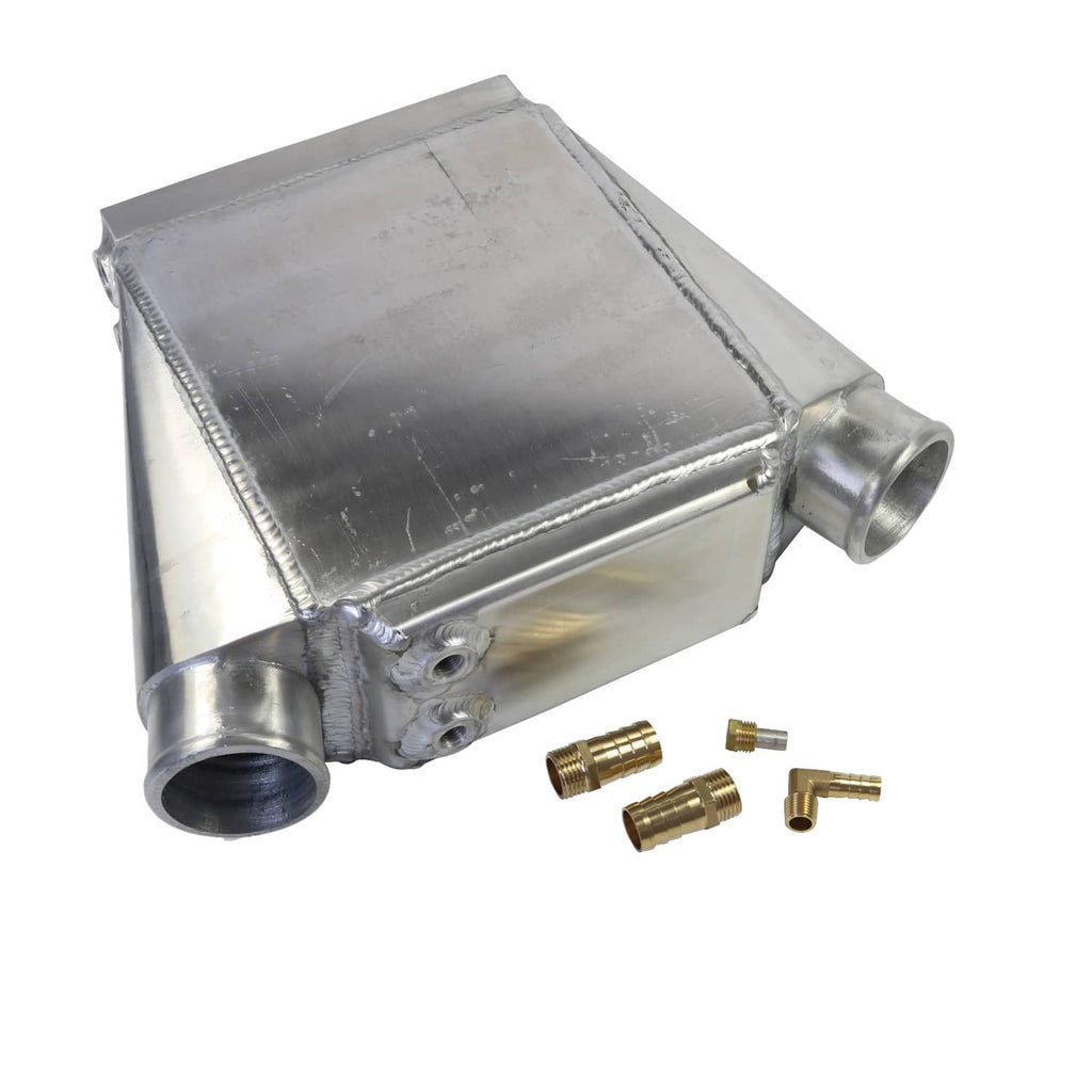Aluminum intercooler with side inlet/outlet ports and included brass fittings