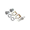 Car door lock cylinder set with keys, silver metal cylinders, and black O-ring seals