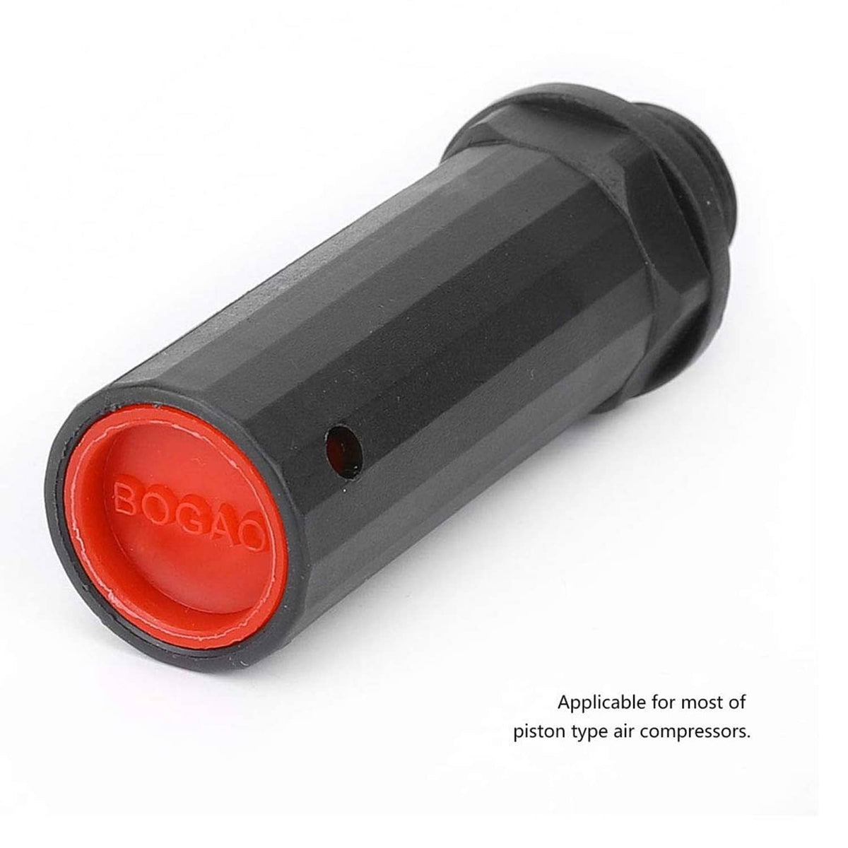 Black compressor piston valve with red end cap marked BOGAO