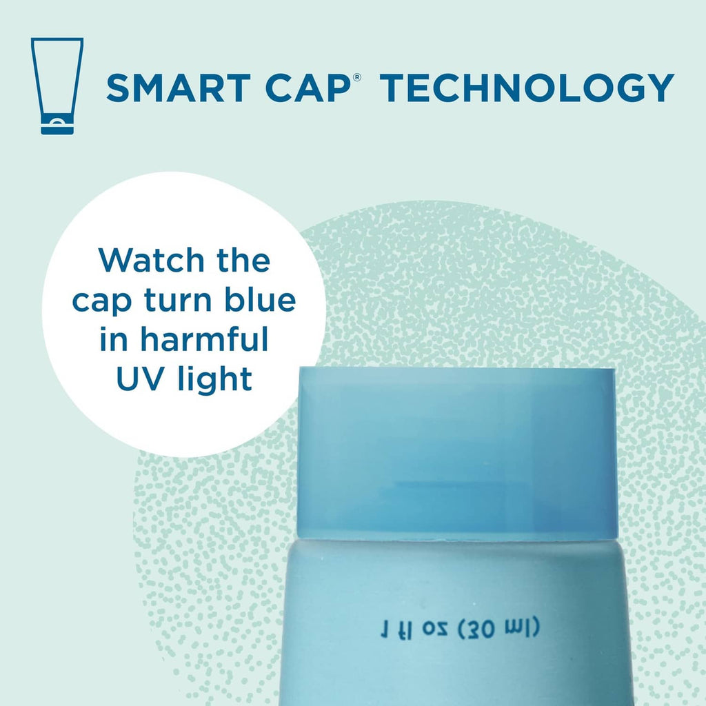 Mineral SPF 50 sensitive sunscreen tube showing smart cap technology, 1 fl oz.