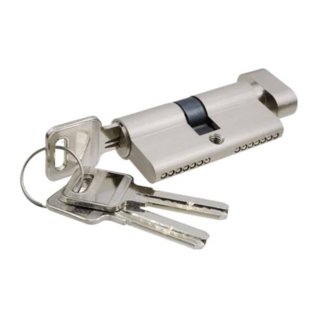 Silver lock cylinder with two keys and keyring
