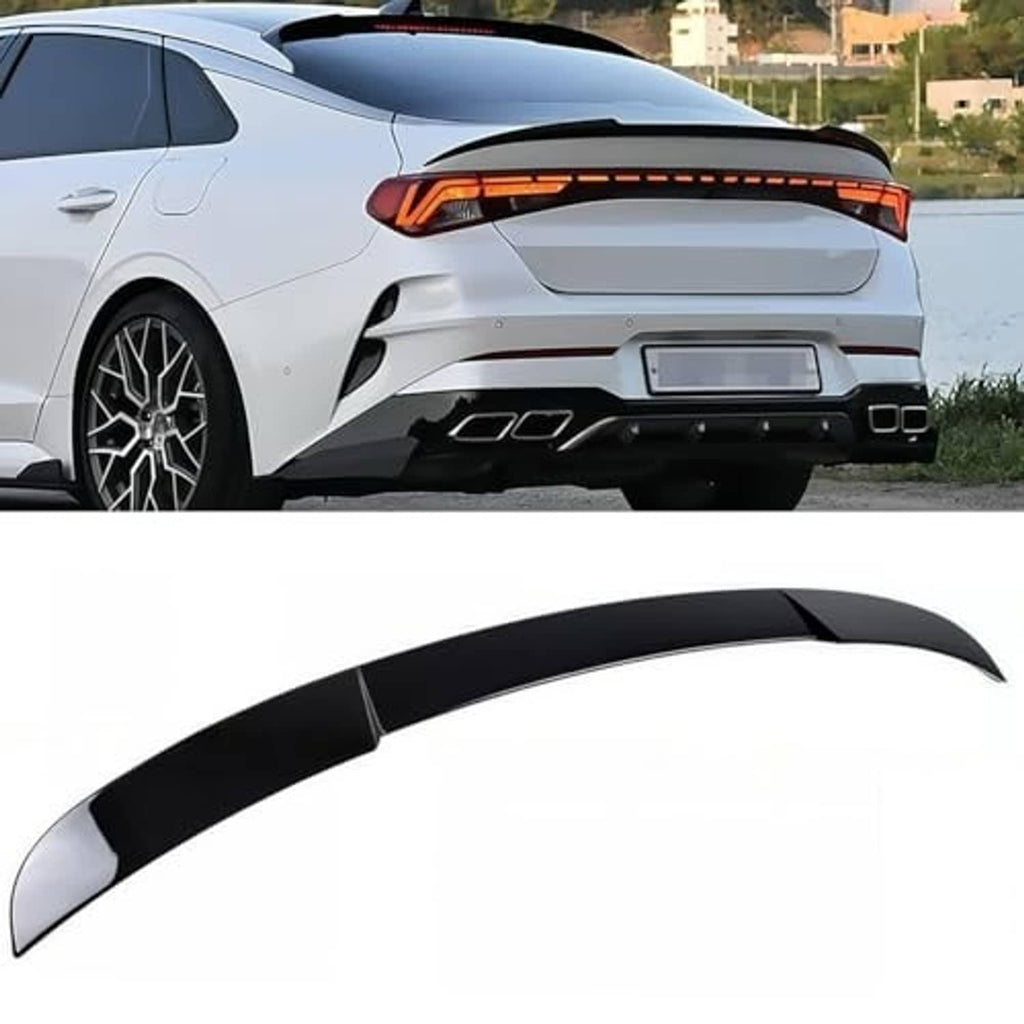 Black duckbill roof spoiler with integrated LED light bar installed above rear
