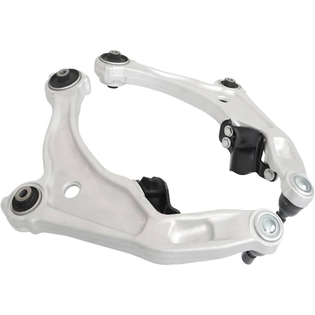 Front suspension control arm kit, silver arms with black bushings and brackets