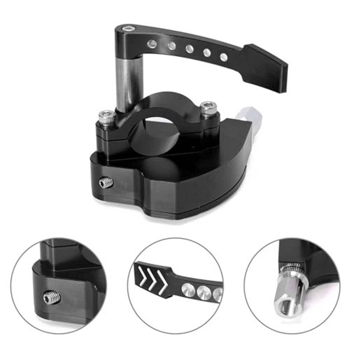 Black throttle thumb controller with curved lever, round pivot, and silver threaded adjuster