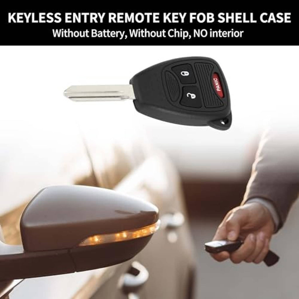 Black keyless entry remote key fob shell case with metal blade, held in hand