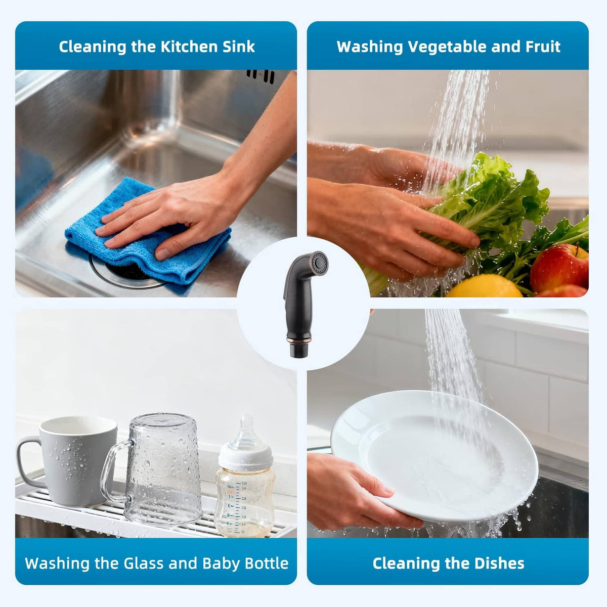 Kitchen sink side sprayer with black trigger for washing dishes and fruits