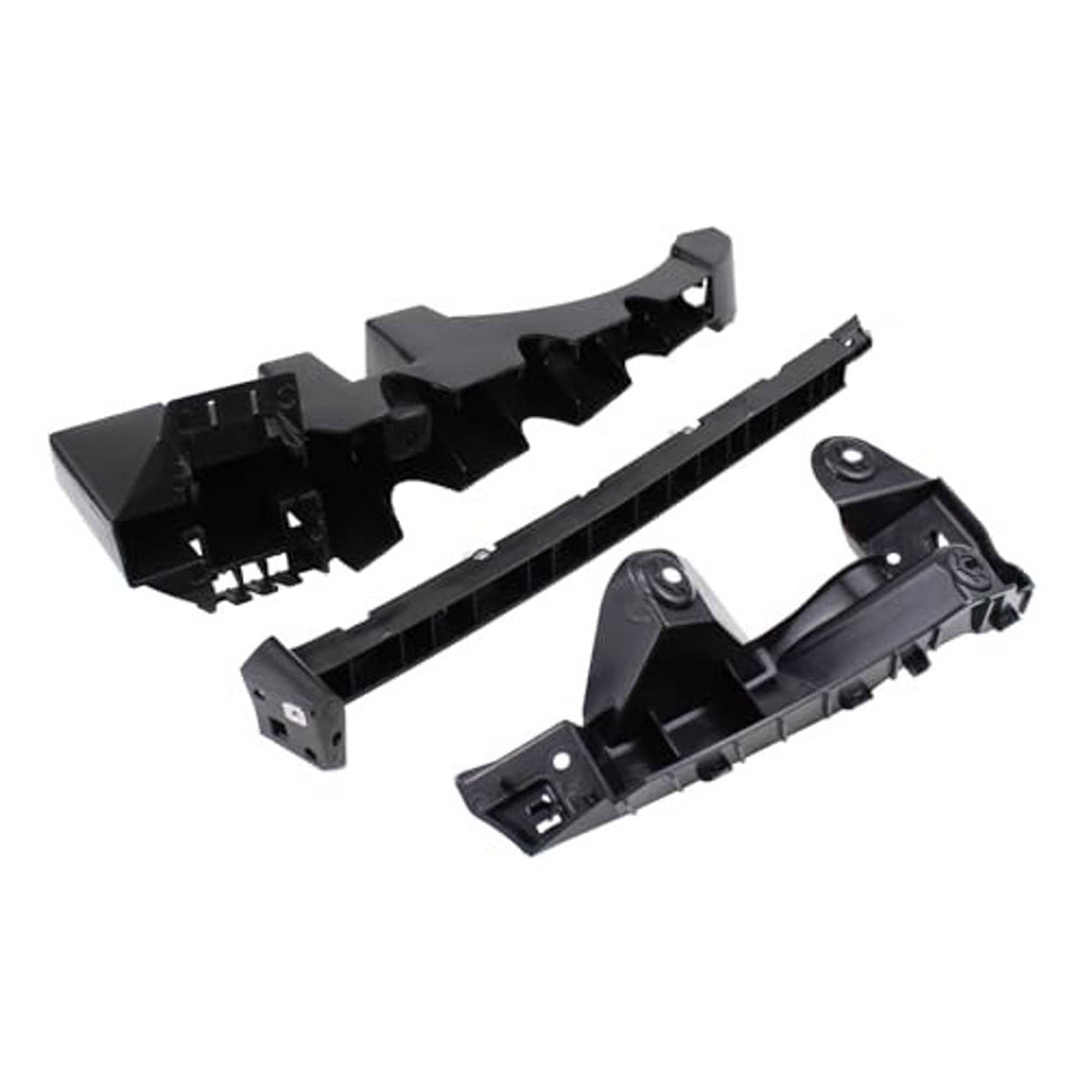 Black rear bumper bracket assembly with toothed clip edges and mounting tabs