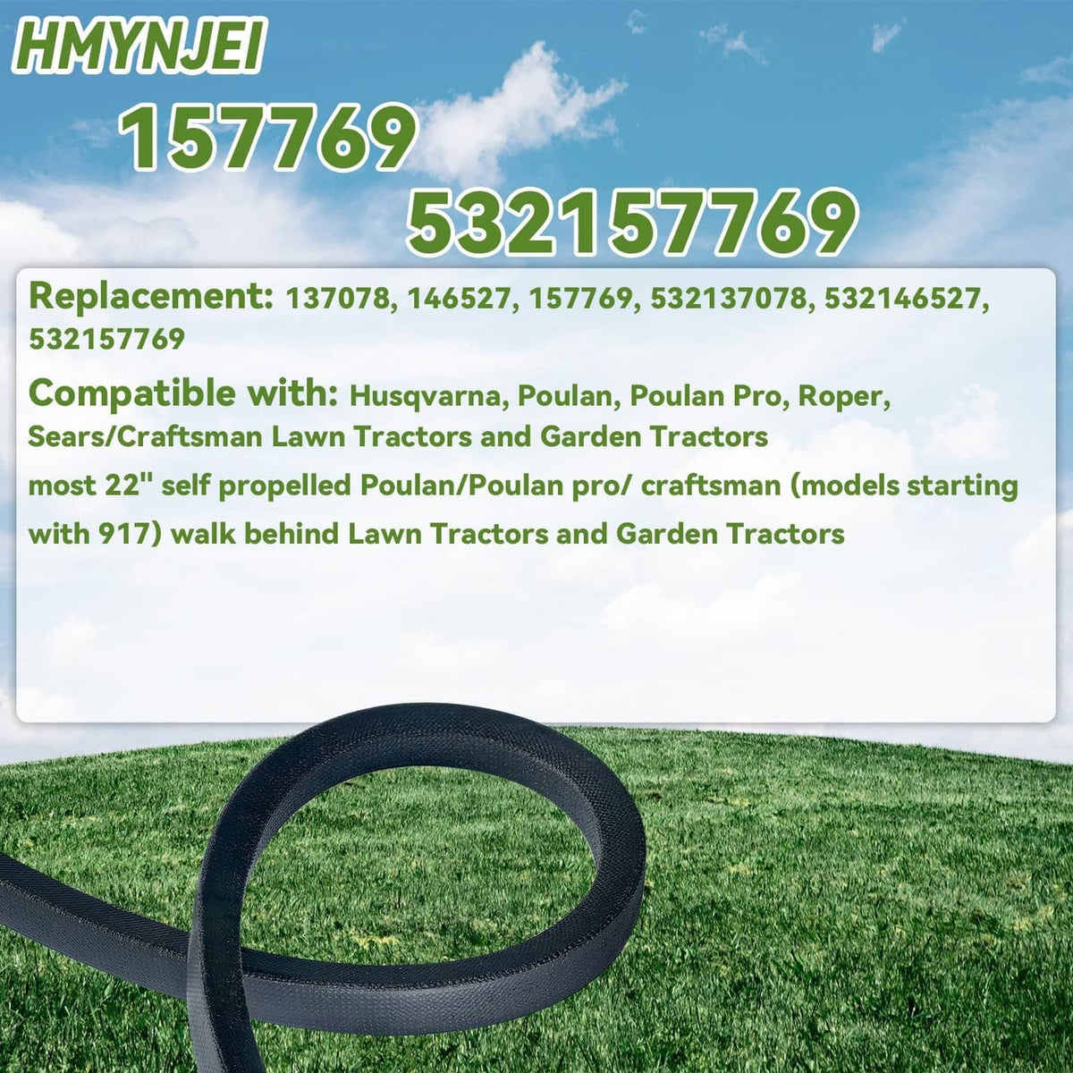 Black lawn mower drive belt replacement loop, flexible rubber band